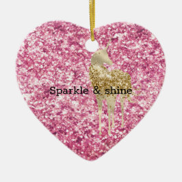 Girly Pink Confetti Gold Unicorn Keramisch Ornament