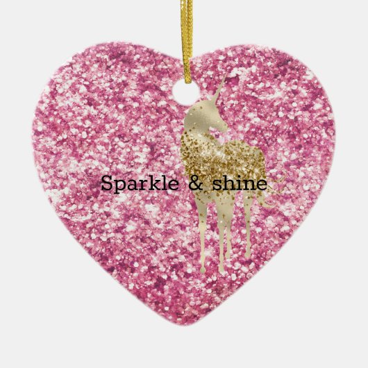Girly Pink Confetti Gold Unicorn Keramisch Ornament (Voorkant)