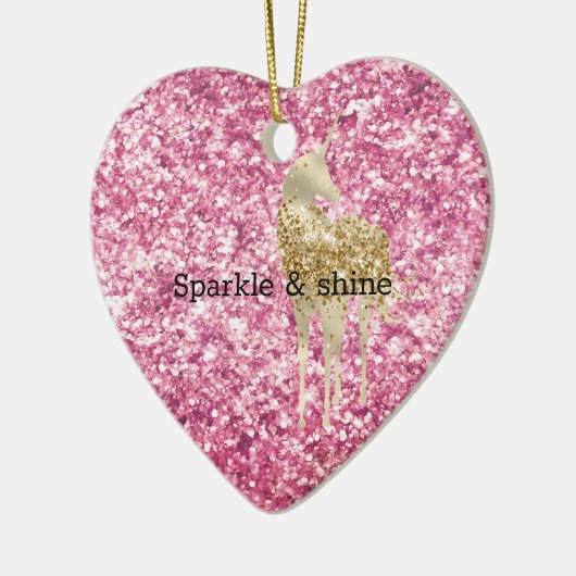 Girly Pink Confetti Gold Unicorn Keramisch Ornament (Links)