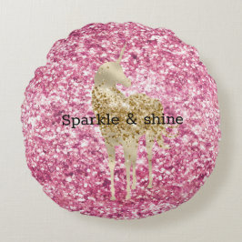 Girly Pink Confetti Gold Unicorn Rond Kussen
