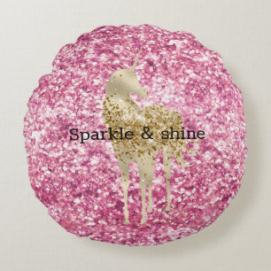 Girly Pink Confetti Gold Unicorn Rond Kussen
