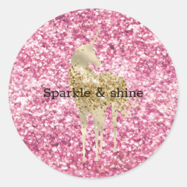 Girly Pink Confetti Gold Unicorn Ronde Sticker