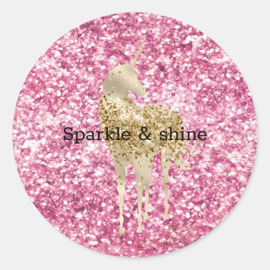 Girly Pink Confetti Gold Unicorn Ronde Sticker (Voorkant)