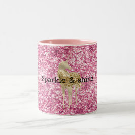 Girly Pink Confetti Gold Unicorn Tweekleurige Koffiemok