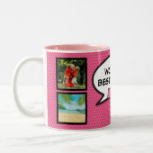 Girly Pink Cool Cousin Foto collage Comic Tweekleurige Koffiemok (Links)