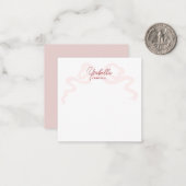 Girly Pink Coquette Bow Kalligrafie Notitiekaartje (Voorkant / Achterkant in situ)