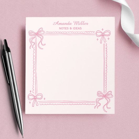 Girly Pink Coquette Bow Personalized Name Notitieblok
