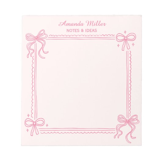 Girly Pink Coquette Bow Personalized Name Notitieblok (Voorkant)