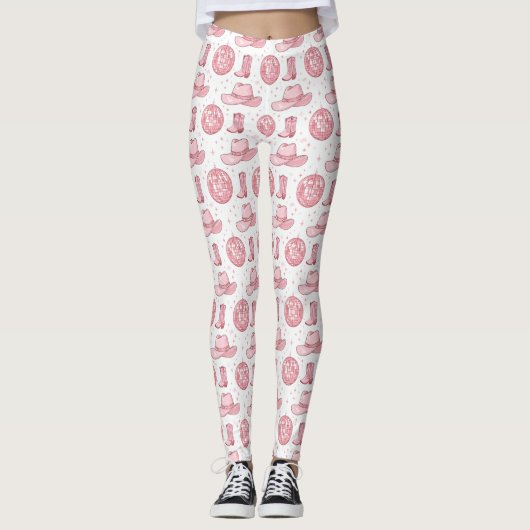 Girly Pink Cowgirl Disco Party Leggings (Voorkant)
