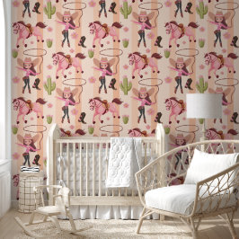 Girly Pink Cowgirl Horse Rodeo Western ontwerp Behang