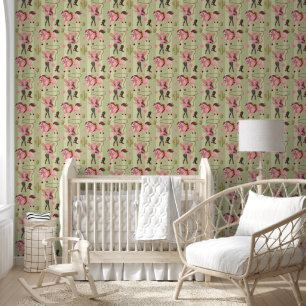 Girly Pink Cowgirl Horse Rodeo Western ontwerp Behang