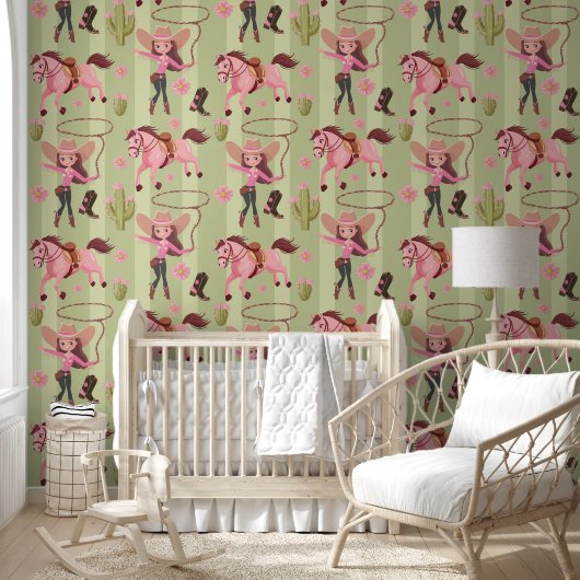 Girly Pink Cowgirl Horse Rodeo Western ontwerp Behang (Kinderen)