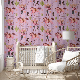 Girly Pink Cowgirl Horse Rodeo Western ontwerp Behang