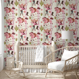Girly Pink Cowgirl Horse Rodeo Western ontwerp Behang