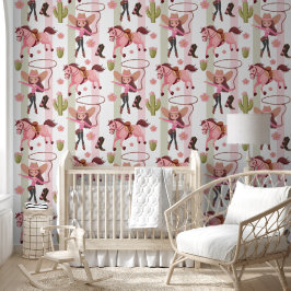 Girly Pink Cowgirl Horse Rodeo Western ontwerp Behang