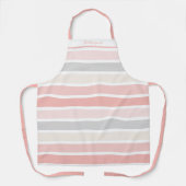Girly Pink Cream Grey Stripes gepersonaliseerd Schort (Voorkant)