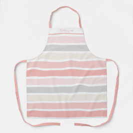 Girly Pink Cream Grey Stripes gepersonaliseerd Schort