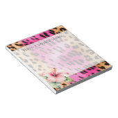 Girly Pink Cream Zwart Leopard Hibiscus Bloem Notitieblok (Schuin)