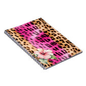 Girly Pink Cream Zwart Leopard Hibiscus Bloem Notitieboek (Rechterzijde)