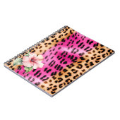 Girly Pink Cream Zwart Leopard Hibiscus Bloem Notitieboek (Linkerzijde)