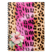 Girly Pink Cream Zwart Leopard Hibiscus Bloem Notitieboek (Voorkant)