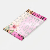 Girly Pink Cream Zwart Leopard Hibiscus Bloem Post-it® Notes (Schuin)