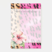 Girly Pink Cream Zwart Leopard Hibiscus Bloem Post-it® Notes (Voorkant)