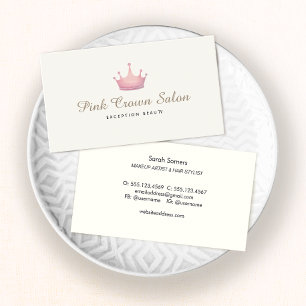 Girly Pink Crown Logo, Makeup Artist Beauty Salon Visitekaartje