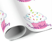 Girly Pink Cupcake Birthday Cadeaupapier (Rol Hoek)