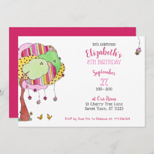 Girly Pink Cupcake Tree Birthday Party Invitation Kaart