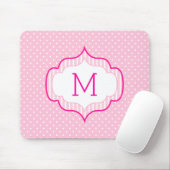 Girly Pink Custom Monogram Polka Dot Pattern Muismat (Met muis)
