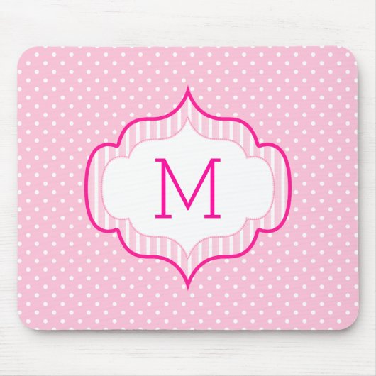 Girly Pink Custom Monogram Polka Dot Pattern Muismat (Voorkant)