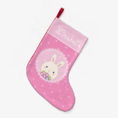Girly Pink Cute Kawaii Bunny & Flowers Custom Name Kleine Kerstsok (Voorkant (Hangend))