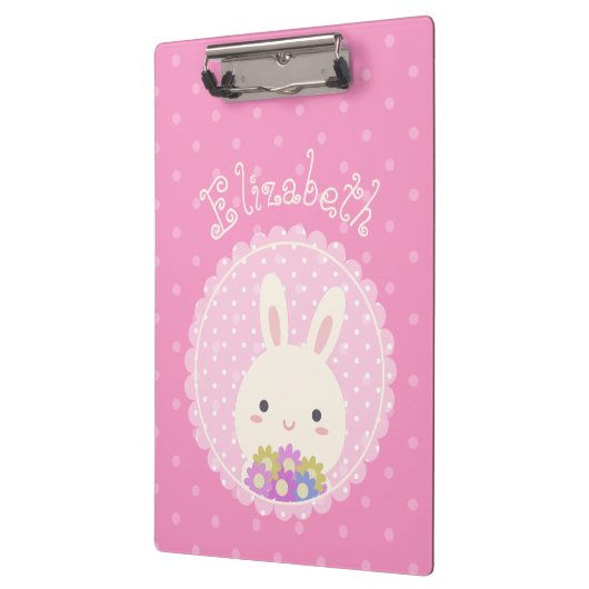 Girly Pink Cute Kawaii Bunny & Flowers Custom Name Klembord (Links)