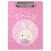 Girly Pink Cute Kawaii Bunny & Flowers Custom Name Klembord (Voorkant)