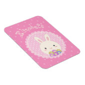 Girly Pink Cute Kawaii Bunny & Flowers Custom Name Magneet (Rechterzijde)