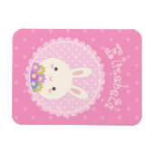 Girly Pink Cute Kawaii Bunny & Flowers Custom Name Magneet (Horizontaal)