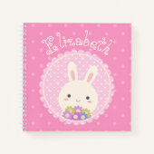 Girly Pink Cute Kawaii Bunny & Flowers Custom Name Notitieboek (Voorkant)