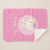 Girly Pink Cute Kawaii Bunny & Flowers Custom Name Sherpa Deken (Voorkant (horizontaal))