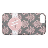Girly Pink Damask Monogram Case-Mate iPhone Case (Achterkant (Horizontaal))