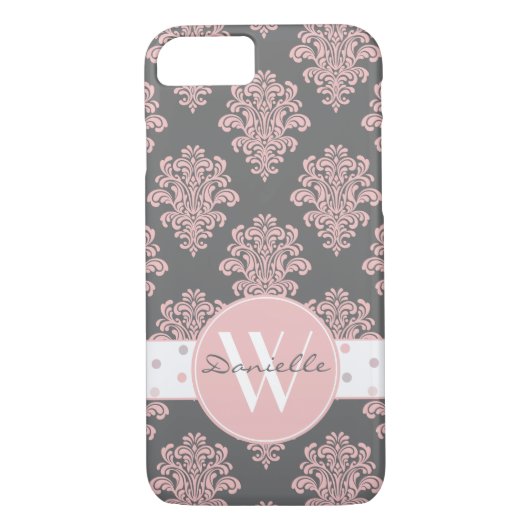 Girly Pink Damask Monogram Case-Mate iPhone Case (Achterkant)