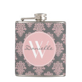 Girly Pink Damask Monogram Heupfles (Voorkant)