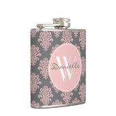 Girly Pink Damask Monogram Heupfles (Rechts)
