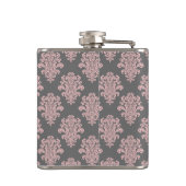 Girly Pink Damask Monogram Heupfles (Achterkant)