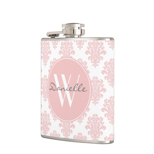 Girly Pink Damask Monogram Heupfles (Links)