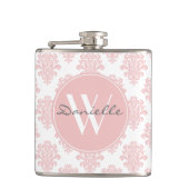 Girly Pink Damask Monogram Heupfles (Voorkant)