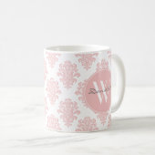 Girly Pink Damask Monogram Koffiemok (Voorkant rechts)