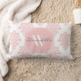 Girly Pink Damask Monogram Kussen