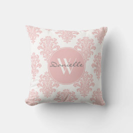 Girly Pink Damask Monogram Kussen