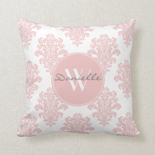 Girly Pink Damask Monogram Kussen